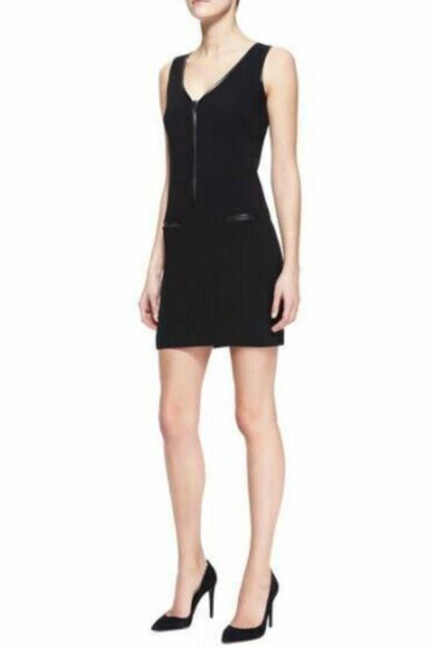 Ralph Lauren Black Label Wool Leather V-Neck Sleeveless Bodycon Dress 0 ITALY